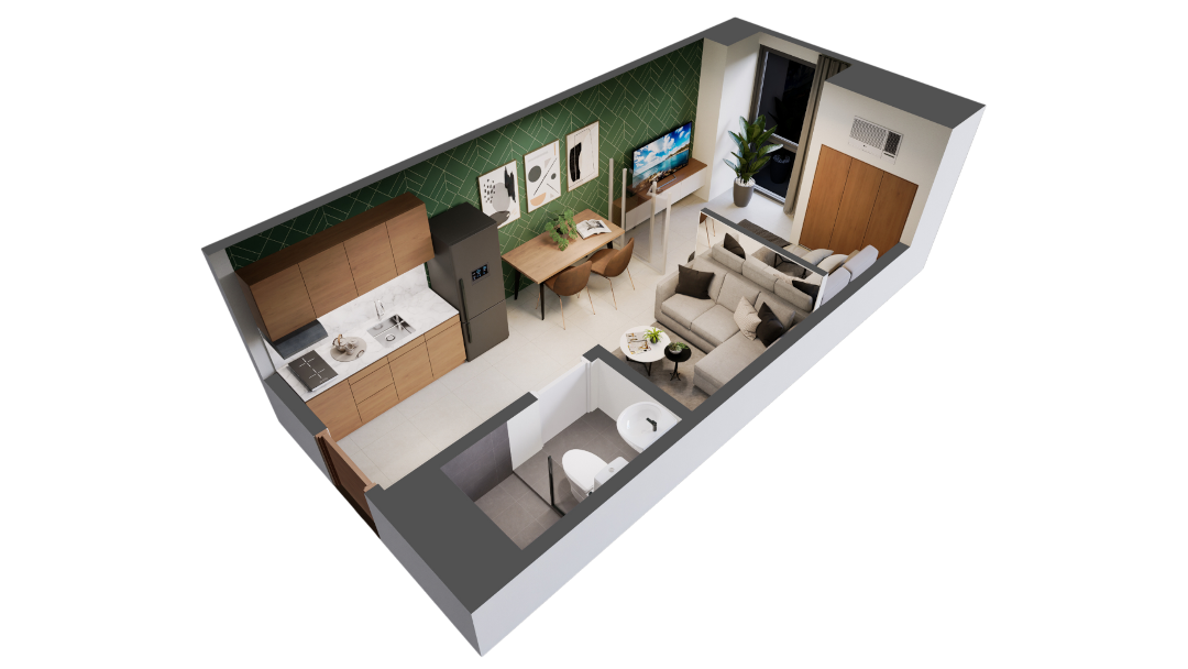 1-Bedroom Unit 3D Plan